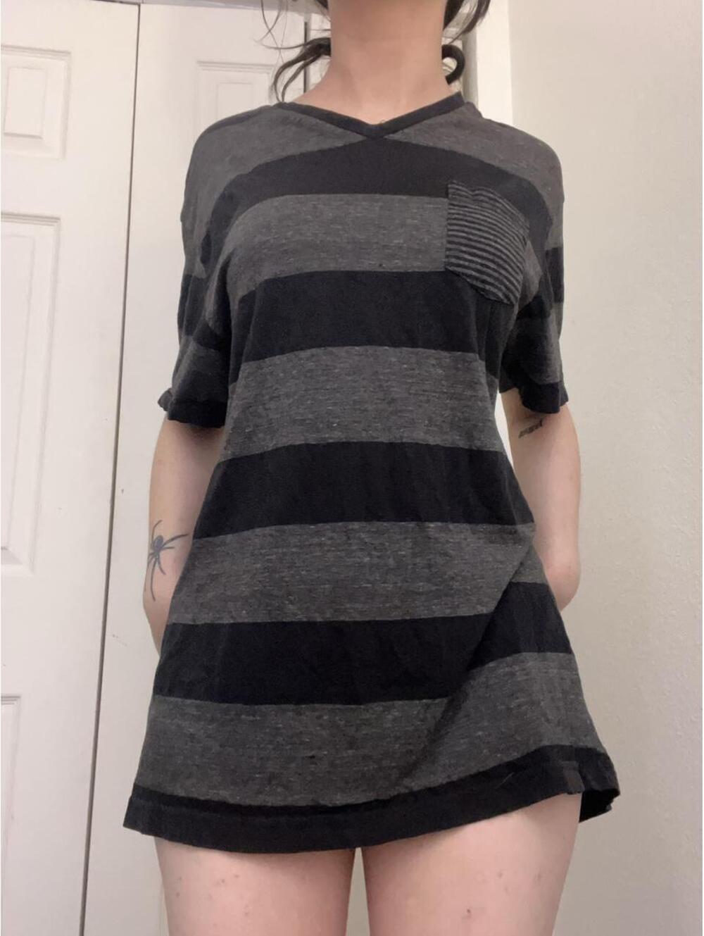 Black & gray horizontal striped t-shirt